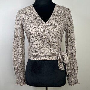 Japna Faux Wrap Tie Waist Leopard Cheetah Animal Print Long Sleeve Blouse